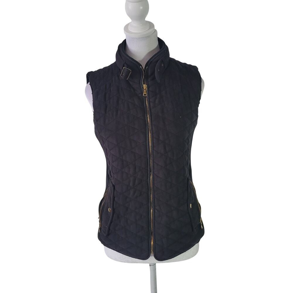 FATE Size M‎ Black Quilted Full Zip Best Buckle Collar Moto Edgy Casual Gold